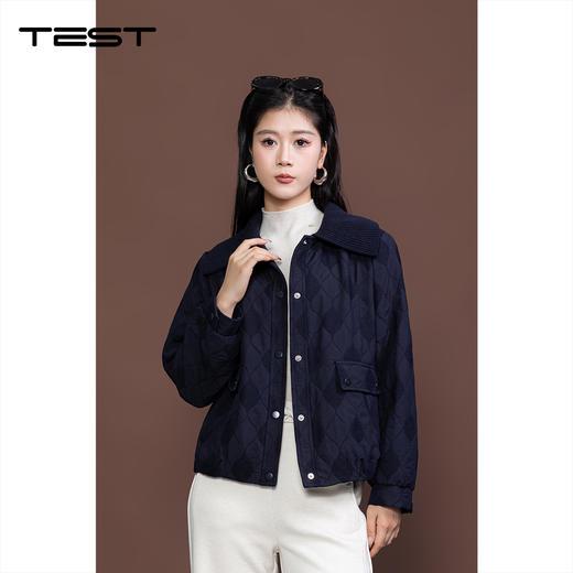 冬上新经典藏青色菱格简约翻领尽显干练气质夹克2254084 商品图0