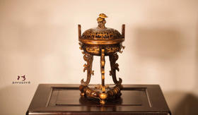 陈巧生制 c374灵芝钮三足鼎熏炉 铜炉香炉摆件