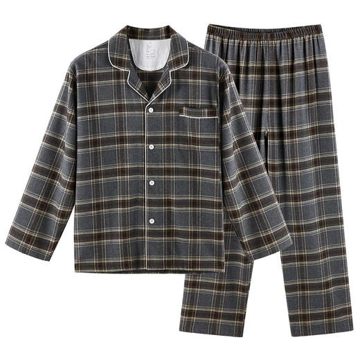 【法兰绒家居服】-奶白格系列家居服情侣睡衣中格纹全棉睡衣绒布居家服纯棉 商品图4