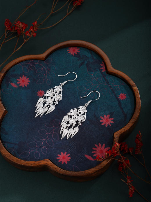 子佩集【一念花开】S990银耳环【QFES046】花丝菱形流苏2510 商品图5