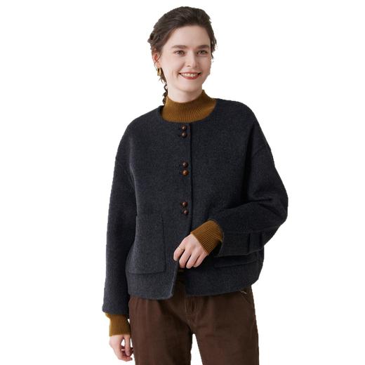 「自」全新升级【铂金会员569/天猫769/差价200】(11808)洛诗琳小香风纯色双面呢外套2025秋冬短款小个子韩系短外套 商品图4