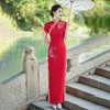 旗袍2025新款改良高开叉长款修身连衣裙舞台演出大码红色国风显瘦 商品缩略图2