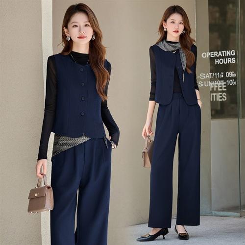 减龄百搭无袖马甲围巾上衣阔腿裤四件套HMQY8268 商品图3