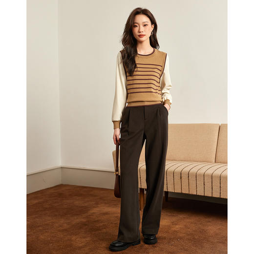 【年终特卖】熙世界假两件法式针织衫女2025早秋新款爆款长袖拼接条纹毛衣上衣 商品图4