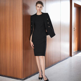 IWY/黑色长袖西装套装女秋冬新款高端职场通勤工作服职业裙C2506+Q1442