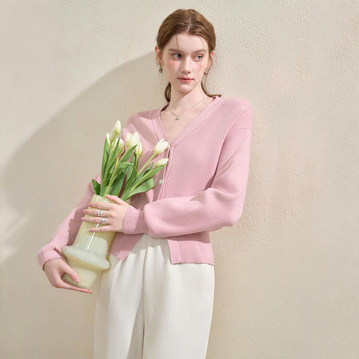 西遇法式气质V领针织开衫女秋季百搭收腰显瘦毛衣外套上衣V3251237 商品图2