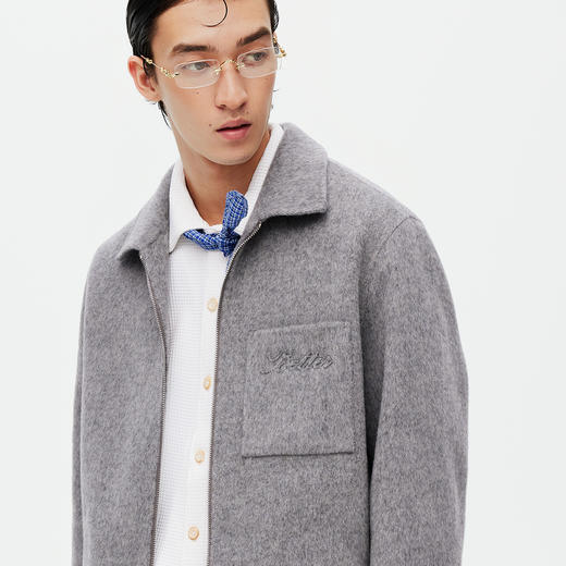 NPC潮牌100%绵羊毛贴袋拉链翻领毛呢大衣短款双头拉链NP58WC30 商品图2