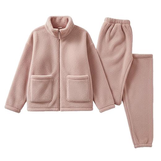 秋冬季睡衣女士珊瑚绒加绒加厚保暖法兰绒拉链立领家居服两件套 商品图4