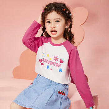 ASK JUNIOR童装儿童T恤女童春装小童字母长袖百搭休闲插肩袖打底衫 白色 110 商品图5