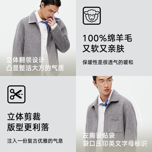 NPC潮牌100%绵羊毛贴袋拉链翻领毛呢大衣短款双头拉链NP58WC30 商品图3