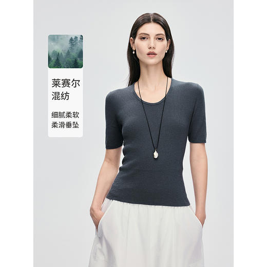 棉仓363635029-天丝U领短袖毛衫 商品图0