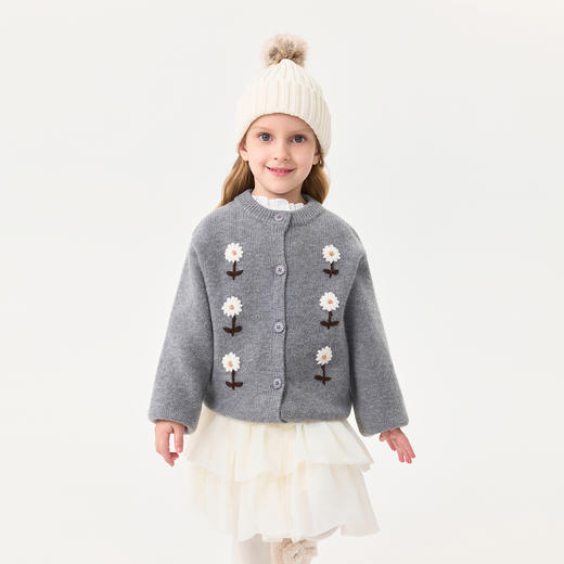 马克珍妮女童立体花朵软软针织开衫2025年秋冬新款551873 商品图1