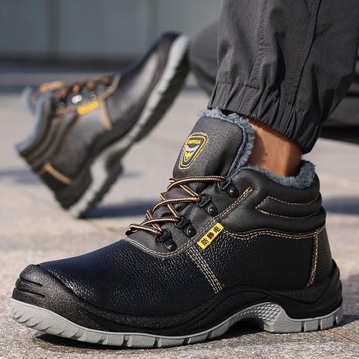 冬季加绒牛皮劳保鞋男四季款实心底耐磨防静电工作鞋安全鞋 商品图1