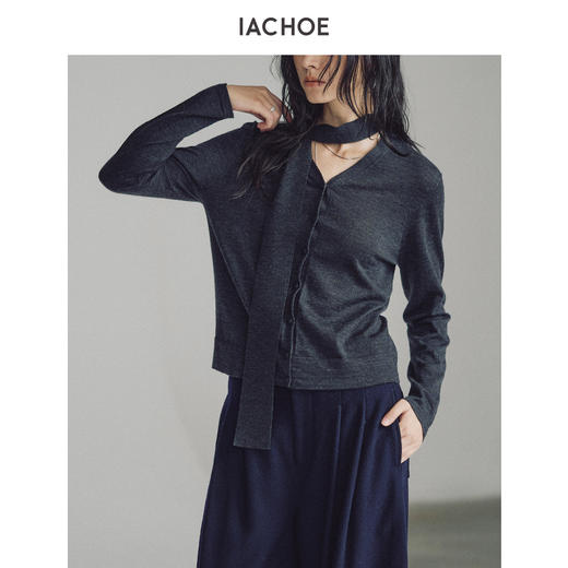 棉仓3661506006-全羊毛飘带v领毛衣 商品图3