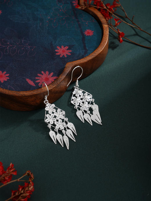 子佩集【一念花开】S990银耳环【QFES046】花丝菱形流苏2510 商品图3