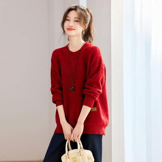 45-307-1582025冬季新款卫衣咖色毛衣短款宽松遮肚子打底衫套头上衣女针织衫 商品图1