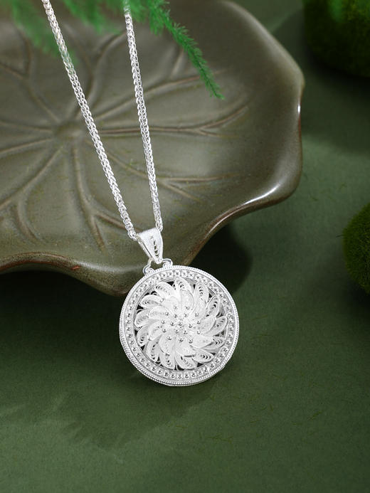 子佩集【莲花顺意】S990银吊坠【QFDZ043】花丝吊坠可旋转（不含链）2510 商品图1