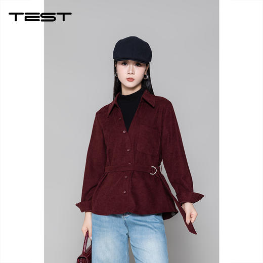 冬上新复古风酒红色翻领单穿叠穿格调衬衫1254019 商品图0