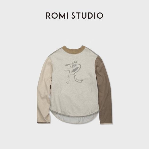 ROMI STUDIO"美式复古"色纺花纱撞色印花圆领套头卫衣 RWCASY6510 商品图0