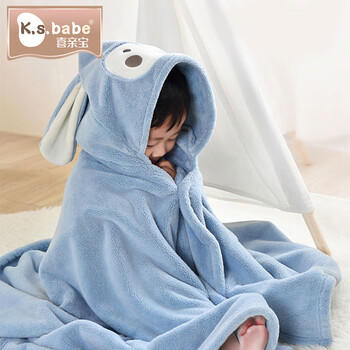 喜亲宝 儿童浴巾珊瑚绒婴儿宝宝洗澡浴袍斗篷带帽浴巾140*70cm长耳兔粉 商品图7