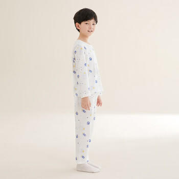 红豆儿童睡衣男女童春夏薄款纯棉家居服套装长袖裤空调服J3115白色160 商品图8