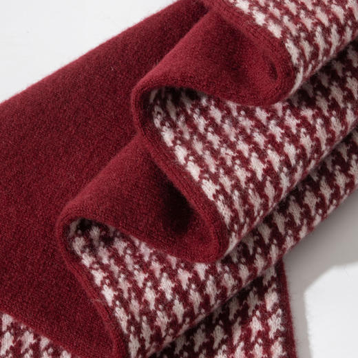 Grace&Glam 情侣款经典千鸟格羊毛双面系带围巾围脖 商品图4