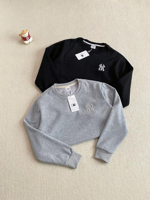 掌柜自留，加绒加厚！ 韩国东大门订单，MLB洋基队万针刺绣LOGO 经典纯色圆领加绒卫衣， 商品图1