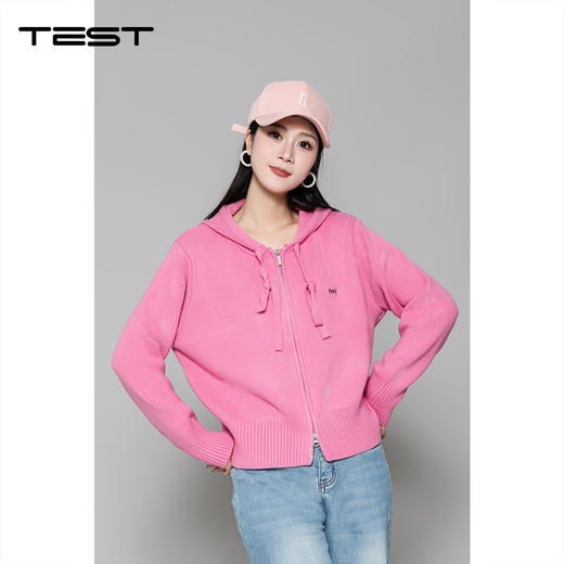 冬上新吸睛粉色连帽温暖又时髦针织开衫2254074 商品图0