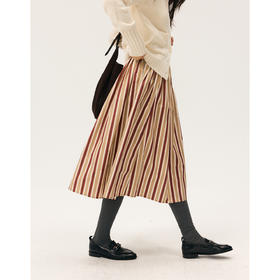 HeyDress条纹碎褶A摆松紧腰半裙