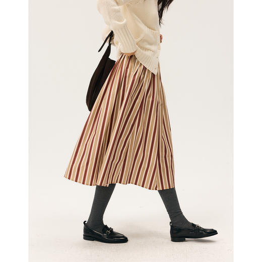 HeyDress条纹碎褶A摆松紧腰半裙 商品图0