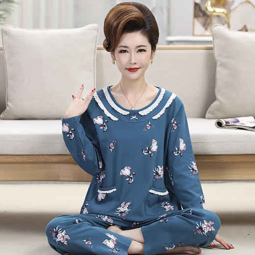 【柔软纯棉！软糯亲肤 不易掉色】2025年秋冬季中老年妈妈睡衣女士长袖棉质宽松大码家居服套装。hb 商品图2