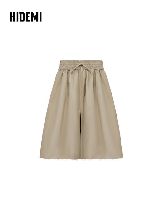 HIDEMI 极简松紧腰阔腿工装感休闲风进口斜纹棉超显瘦6.5分裤中裤 商品图4