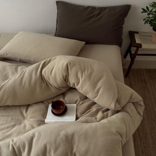 【纯色款/混色款皱皱纱四件套】全棉色织提花四件套A类双拼提花床品文艺北欧双人新 商品图11