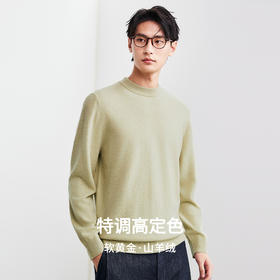 棉仓367826047-美丽诺羊毛羊绒混纺半高领套头毛衣男秋季保暖羊毛衫针织衫