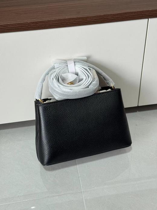 D102172百搭款黑色荔枝纹牛皮金属浮雕logo可手提斜挎迷你戴妃包 商品图14