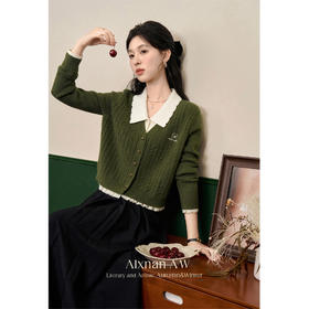 鹿向南「抹茶慕斯」慵懒风宽松毛衣2025秋冬季女装撞色假两件开衫