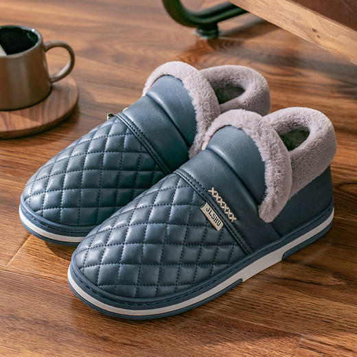 【防水棉拖鞋】冬季新款包跟室内棉鞋 家居老年人皮面加绒棉鞋 男女外穿 商品图4