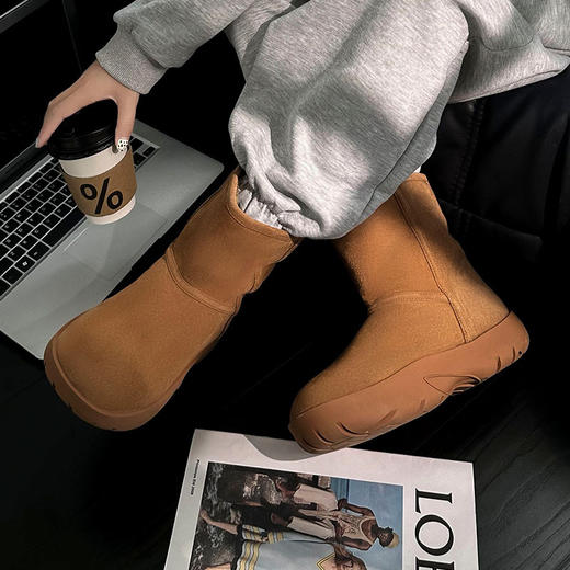 【35-40码】女士秋冬新款复古纯色加绒高筒靴居家外穿舒适保暖女款棉鞋【9737】 商品图0