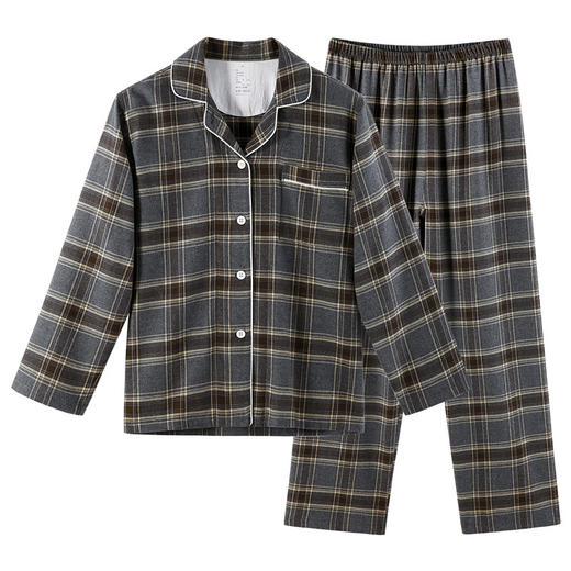 【法兰绒家居服】-奶白格系列家居服情侣睡衣中格纹全棉睡衣绒布居家服纯棉 商品图3