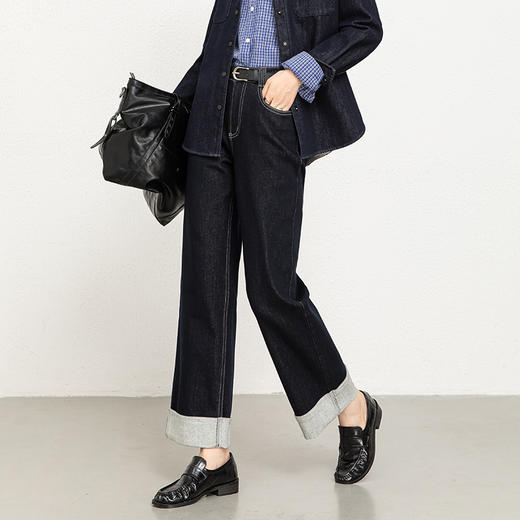 「高货rg」全新升级【铂金会员165/天猫219/差价54】(10432)洛诗琳新款植绒加厚牛仔裤2025秋冬高腰宽松阔腿直筒裤女 商品图2