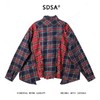 SDSA秋冬新款痞帅男装时尚撞色拼接格纹长袖衬衫一字扣设计百搭潮 商品缩略图4