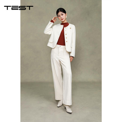 冬上新精致金扣超吸睛白色百搭显气质双面呢大衣 商品图1