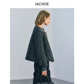 棉仓3671566016-花纱黑圆领毛呢外套