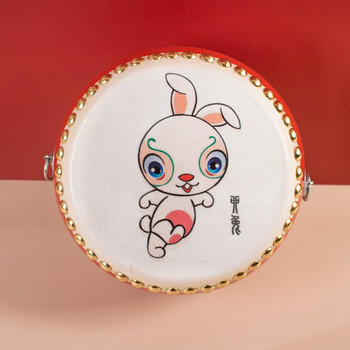 马丁兄弟儿童敲鼓玩具羊皮鼓敲打玩具小鼓幼儿园手拍鼓生肖兔铜鼓 5寸 商品图2