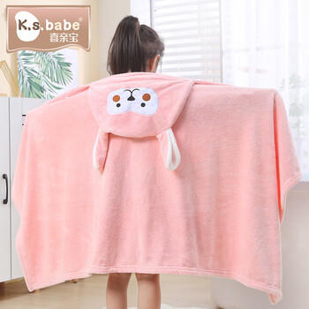 喜亲宝 儿童浴巾珊瑚绒婴儿宝宝洗澡浴袍斗篷带帽浴巾140*70cm长耳兔粉 商品图1