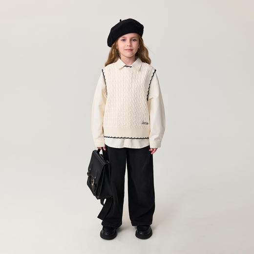 马克珍妮男女童撞色边绵羊毛针织马甲2025年秋冬新款551875 商品图1