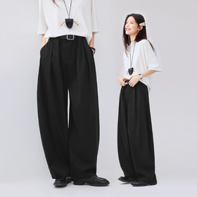 佐丹奴女装25年[卢正义明星款]老钱风压褶半松紧阔腿西装香蕉裤18415604