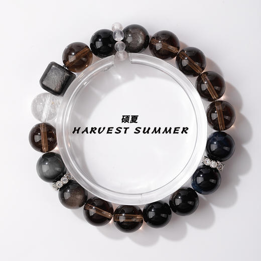 硕夏珠宝 天然水晶茶水晶+银曜石高级感小众设计款透亮珠串手链 WW76 商品图1