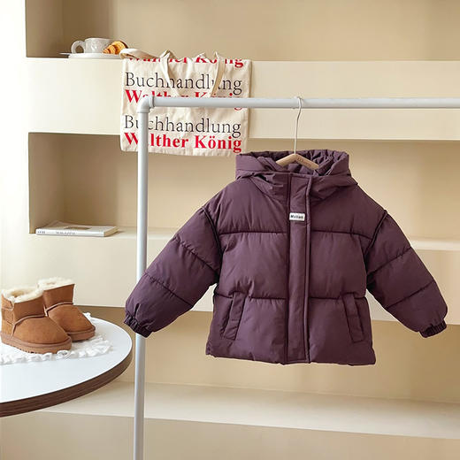 冬季韩版面包服儿童羽绒棉服男童女童加厚保暖连帽棉袄纯色外套 商品图6