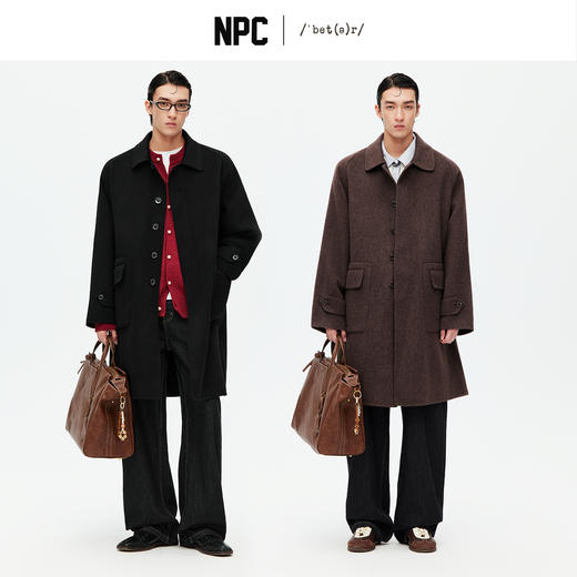 NPC潮牌100%绵羊毛翻盖口袋毛呢长裤大衣开衩廓形男挺括NP58WC33 商品图1